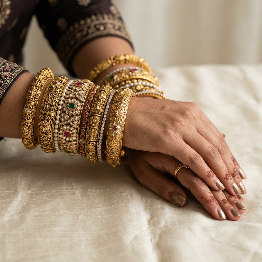 Antique Gold Floral Bangles